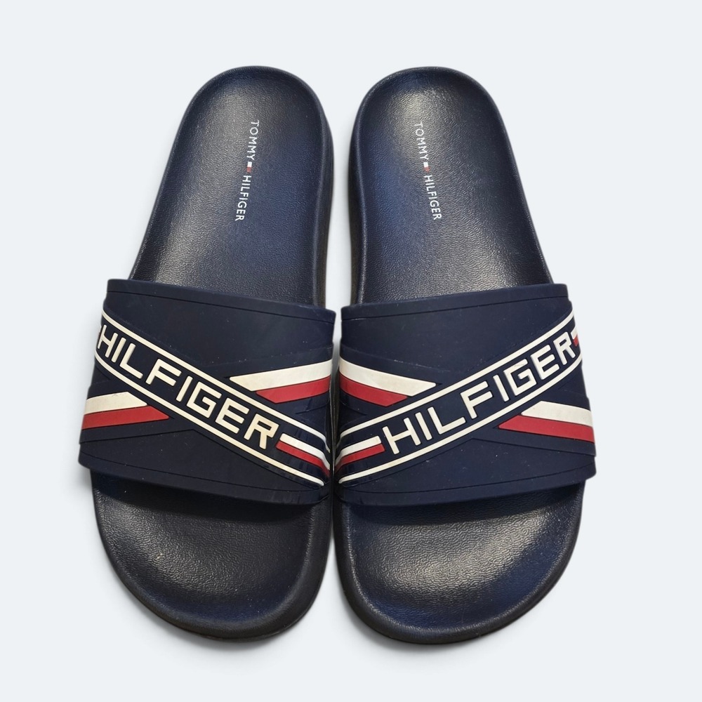 Tommy Hilfiger Womens 6M Navy Blue Logo Slide Sandals